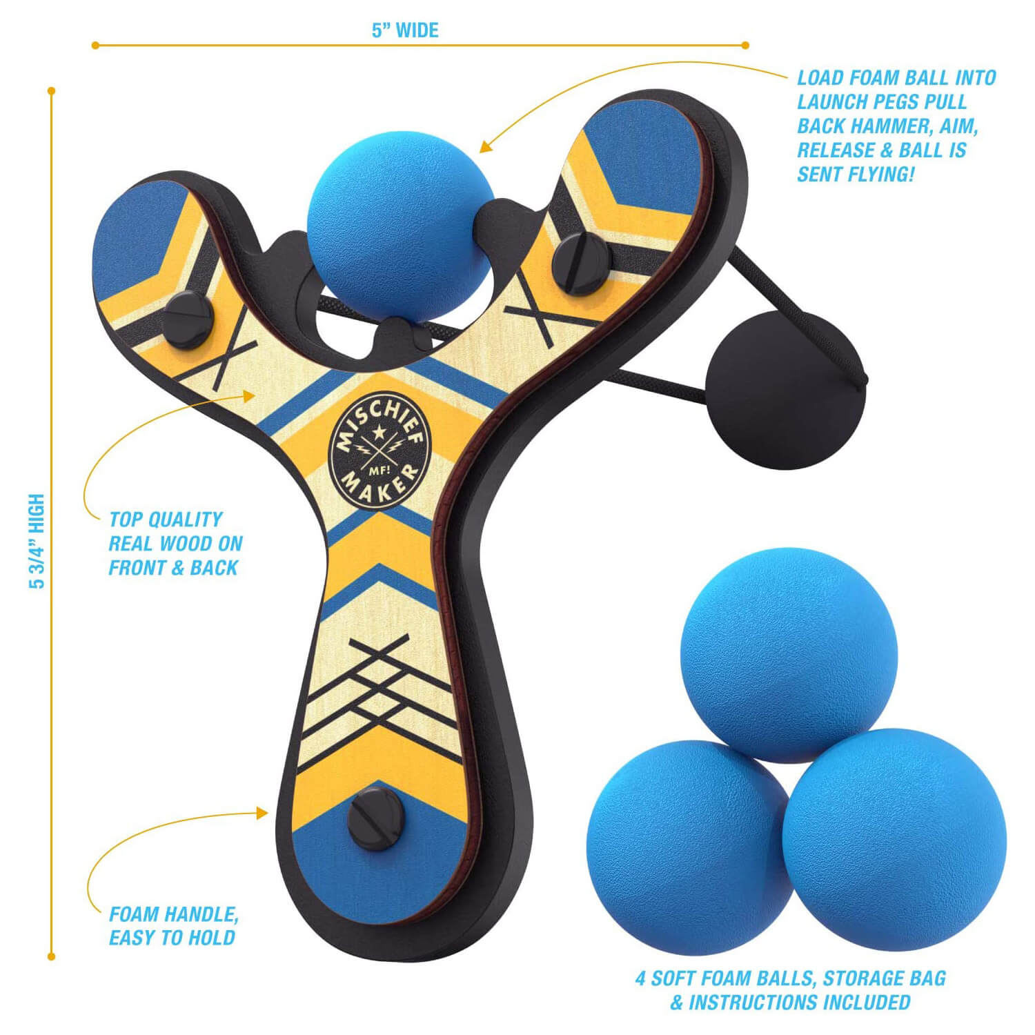 Mighty Fun Mischief Maker Blue Slingshot with 4 Balls
