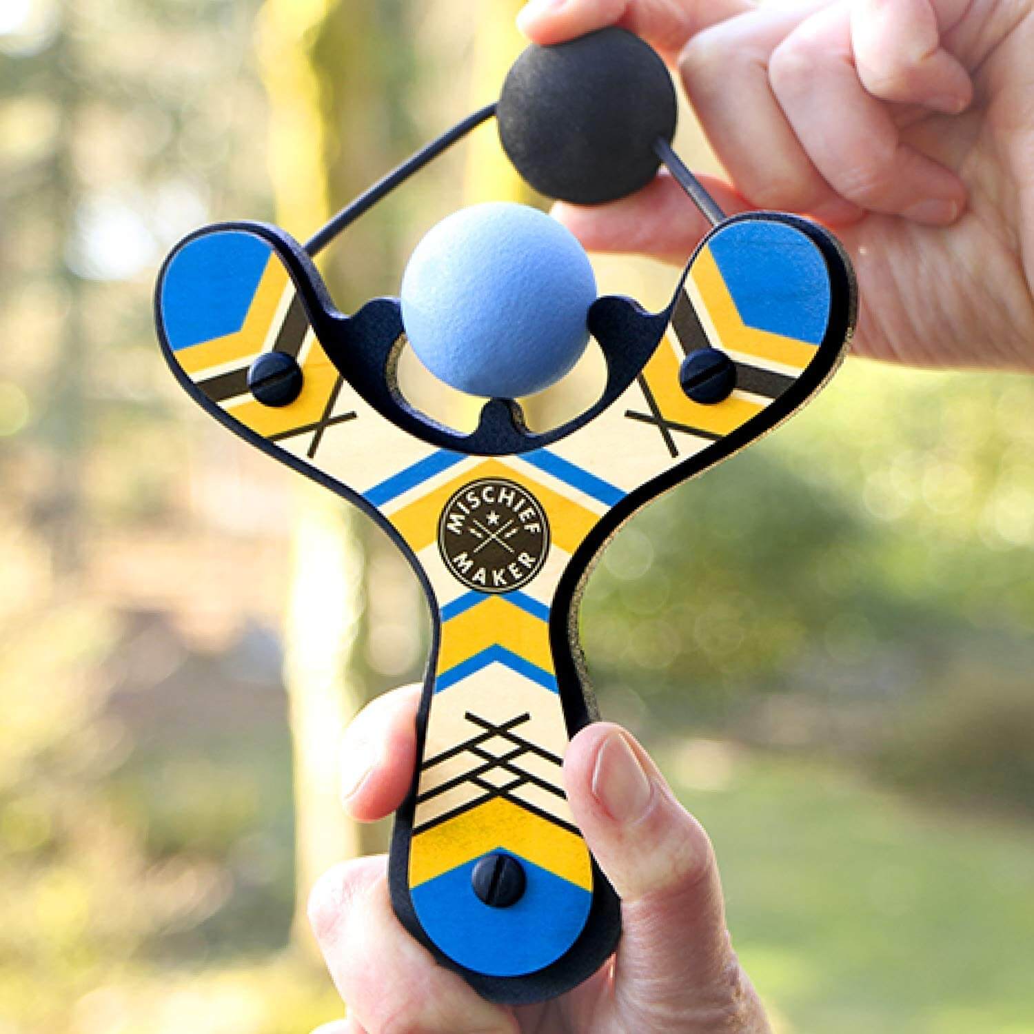 Mighty Fun Mischief Maker Blue Slingshot with 4 Balls
