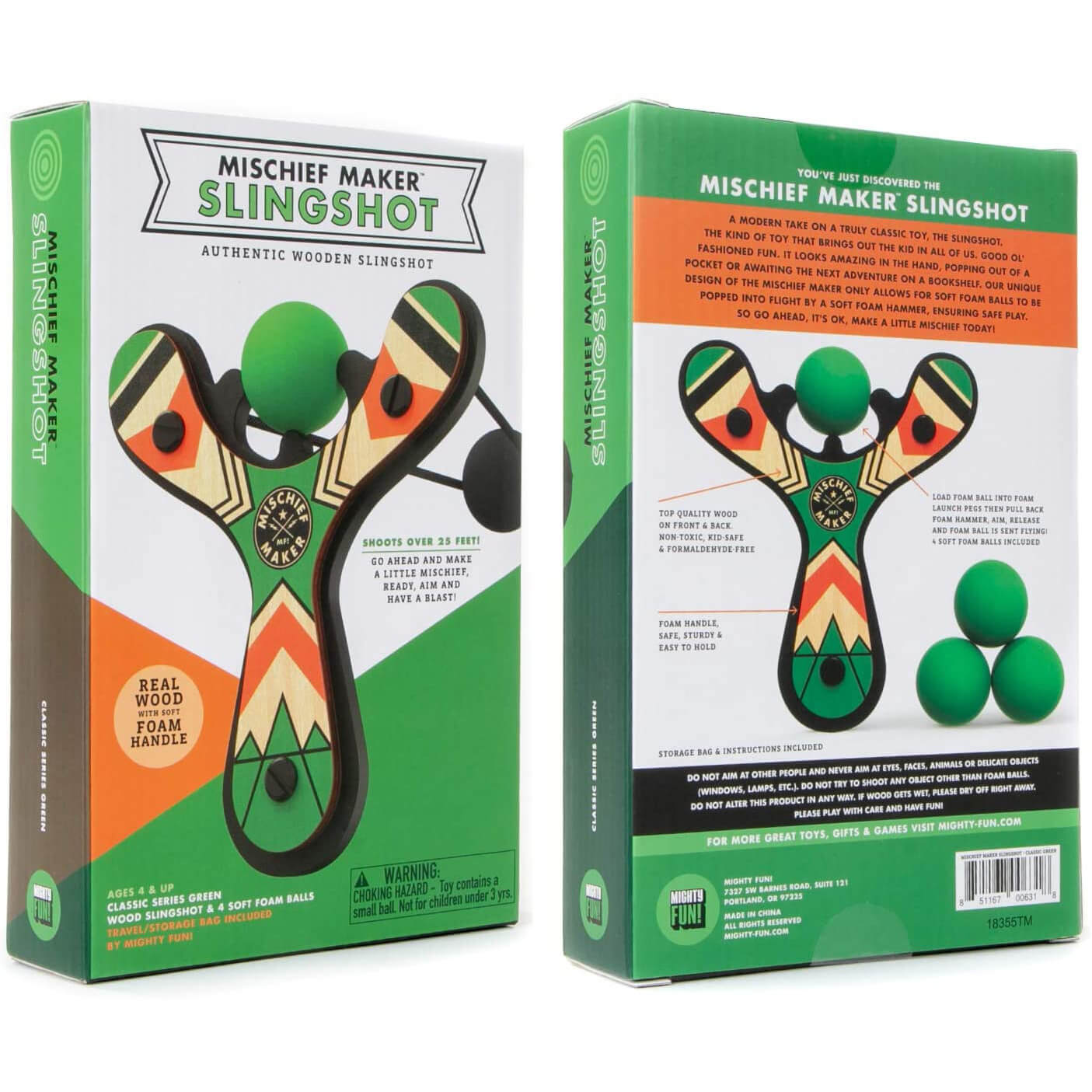 Mighty Fun Mischief Maker Green Slingshot with 4 Balls