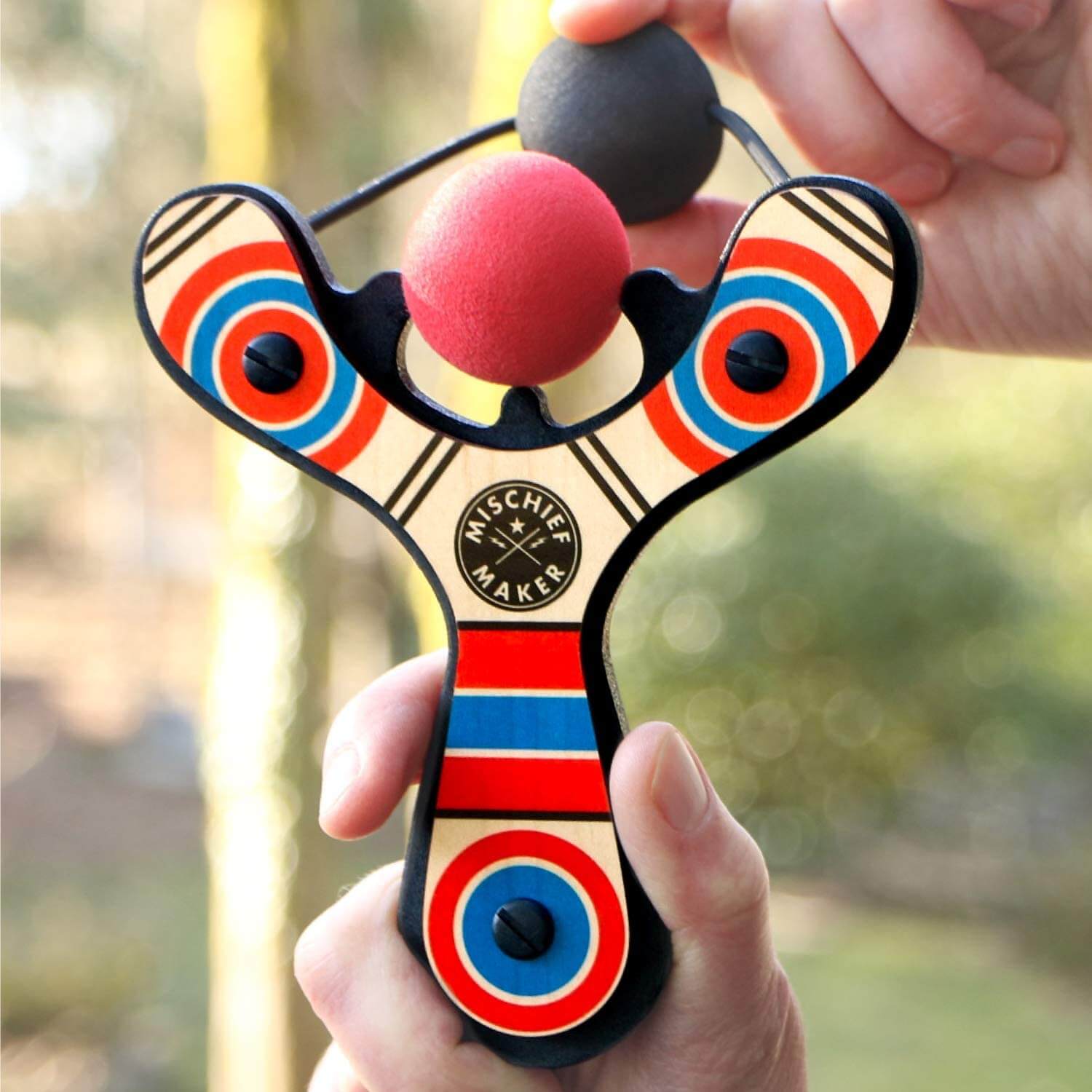 Mighty Fun Mischief Maker Red Slingshot with 4 Balls