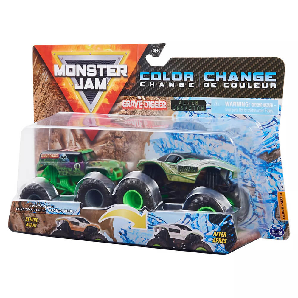 Monster Jam Color Change Grave Digger vs Alien Invasion 2-Pack