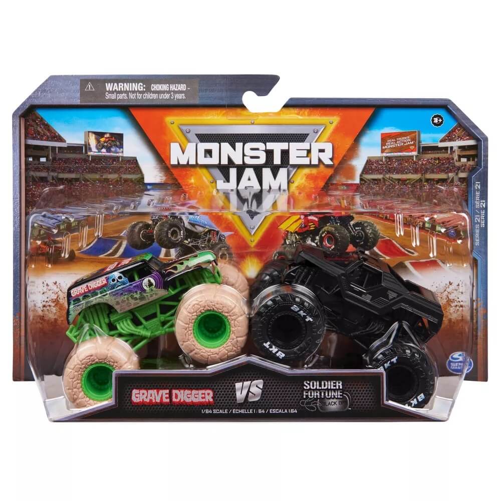Monster Jam True Metal Grave Digger vs Soldier Fortune Black Ops 1:64 Scale Vehicles Series 21