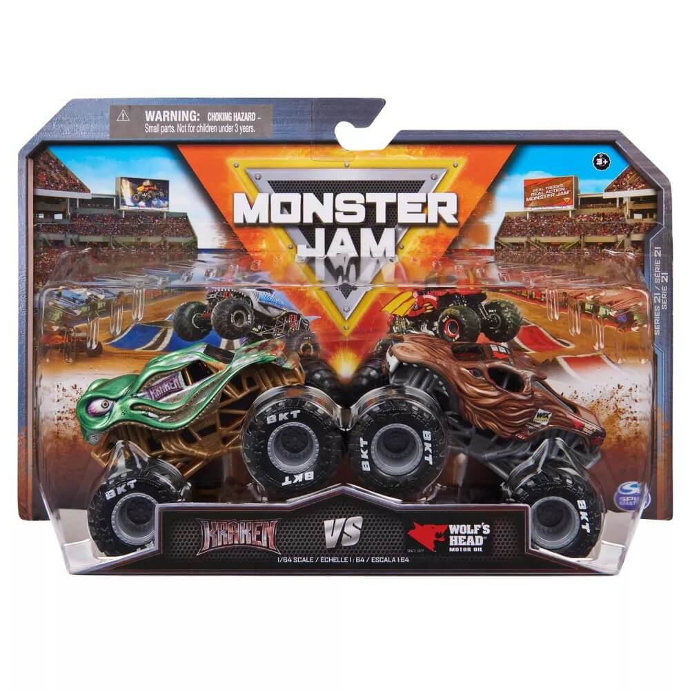 Monster Jam True Metal Kraken vs Wolf's Head Motor Oil 1:64 Scale Vehicles Series 21
