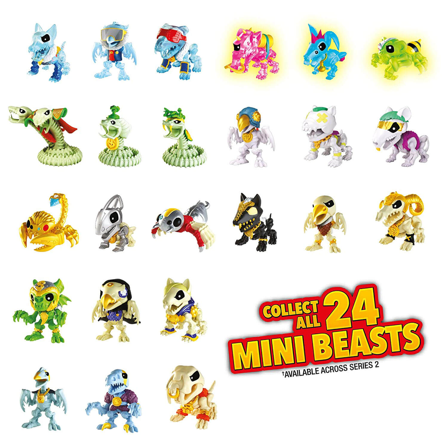 Front view of all collectible figures.