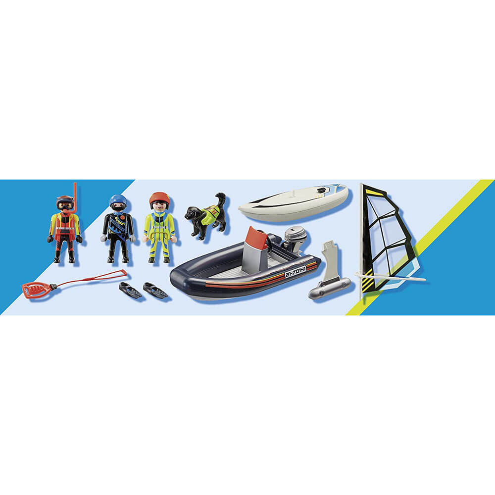 PLAYMOBIL Water Rescue with Dog Action Figure Set, 29 Pieces