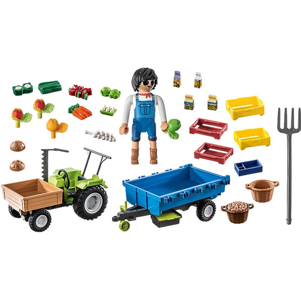 PLAYMOBIL Farm Harvester Tractor with Trailer Playset (71249)