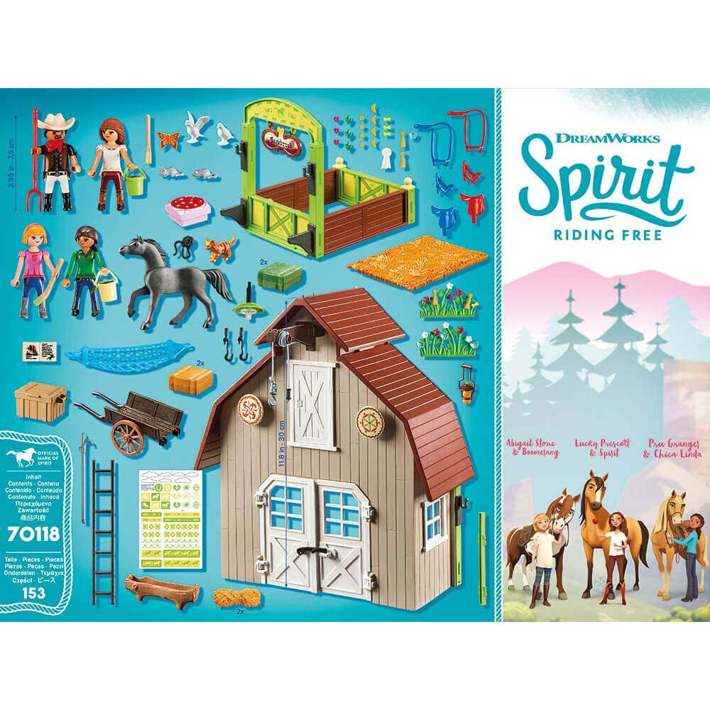 PLAYMOBIL Spirit Riding Free Barn with Lucky, Pru & Abigail (70118)