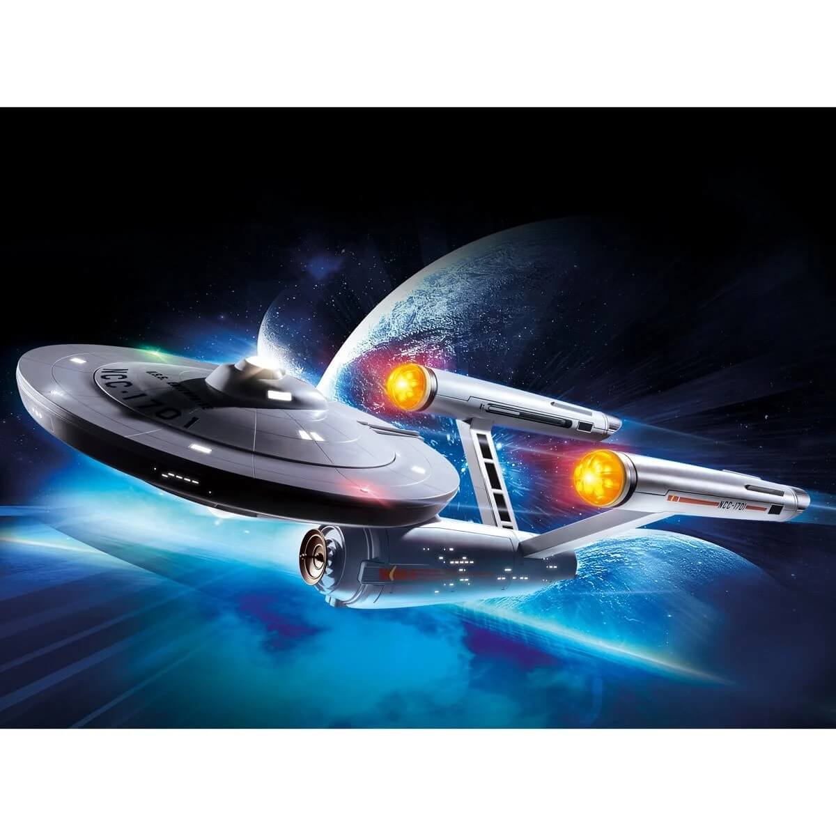 Artist's rendering of the Playmobil Star Trek U.S.S. Enterprise NCC-1701 Limited Edition in space.