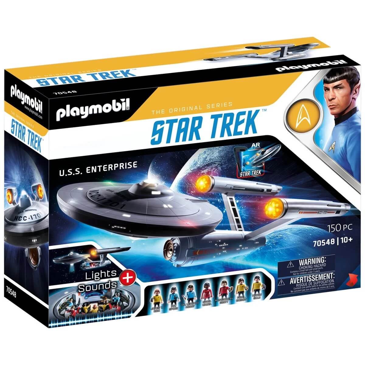 Package front of the Playmobil Starship Enterprise features the ship and figures.