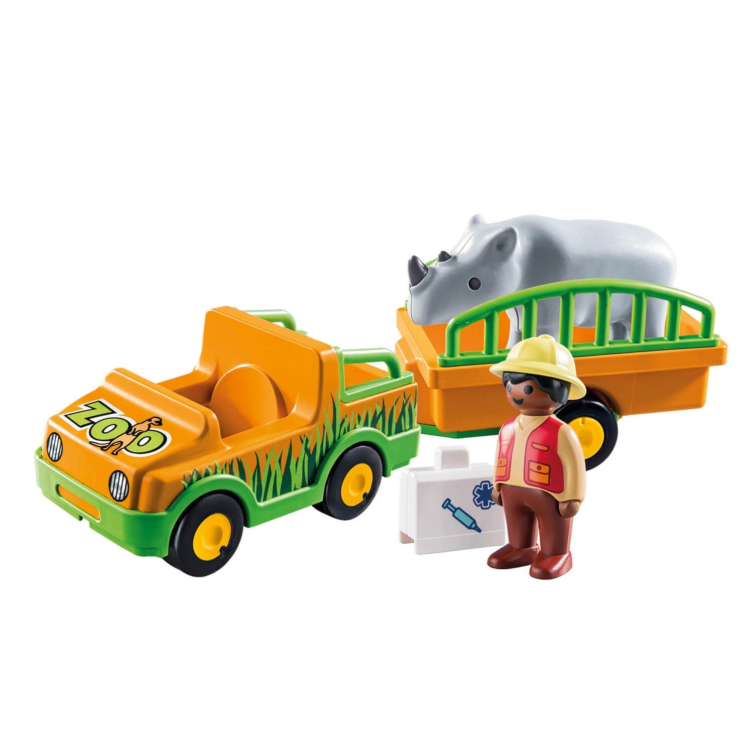 PLAYMOBIL 1.2.3 Zoo Vehicle with Rhinoceros (70182)