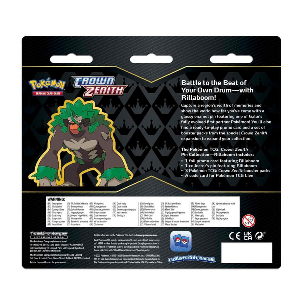 Pokemon TCG Crown Zenith Pin Collection (Rillaboom) Maziply Toys Pokemon TCG Crown Zenith Pin Collection (Rillaboom) Maziply Toys