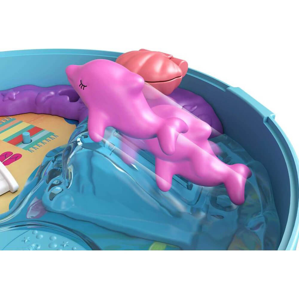 Polly Pocket Dolphin Beach Compact Playset with 2 Micro Dolls &  Accessories, Travel Toys 