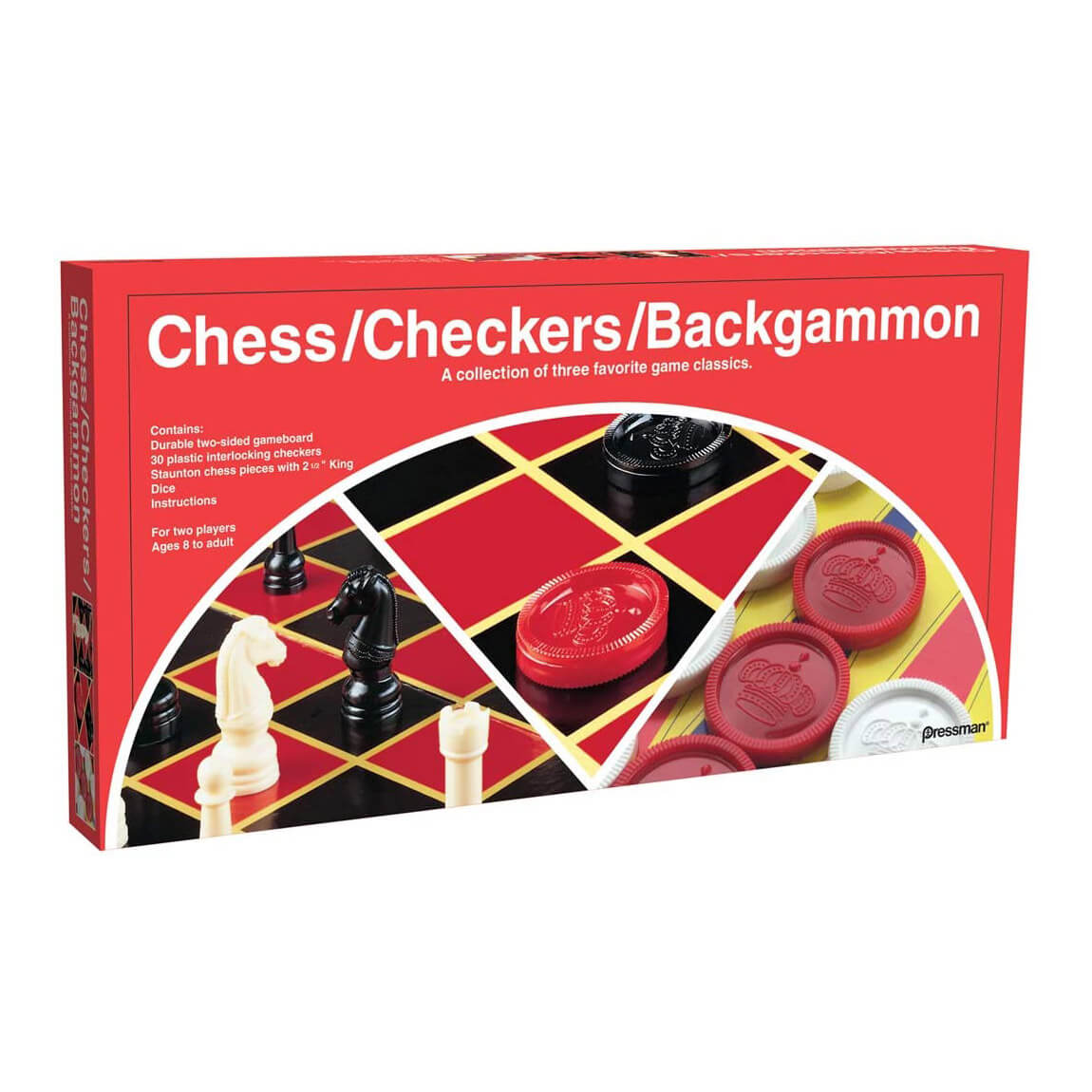Pressman Checkers Chess Backgammon Combo Folding Board