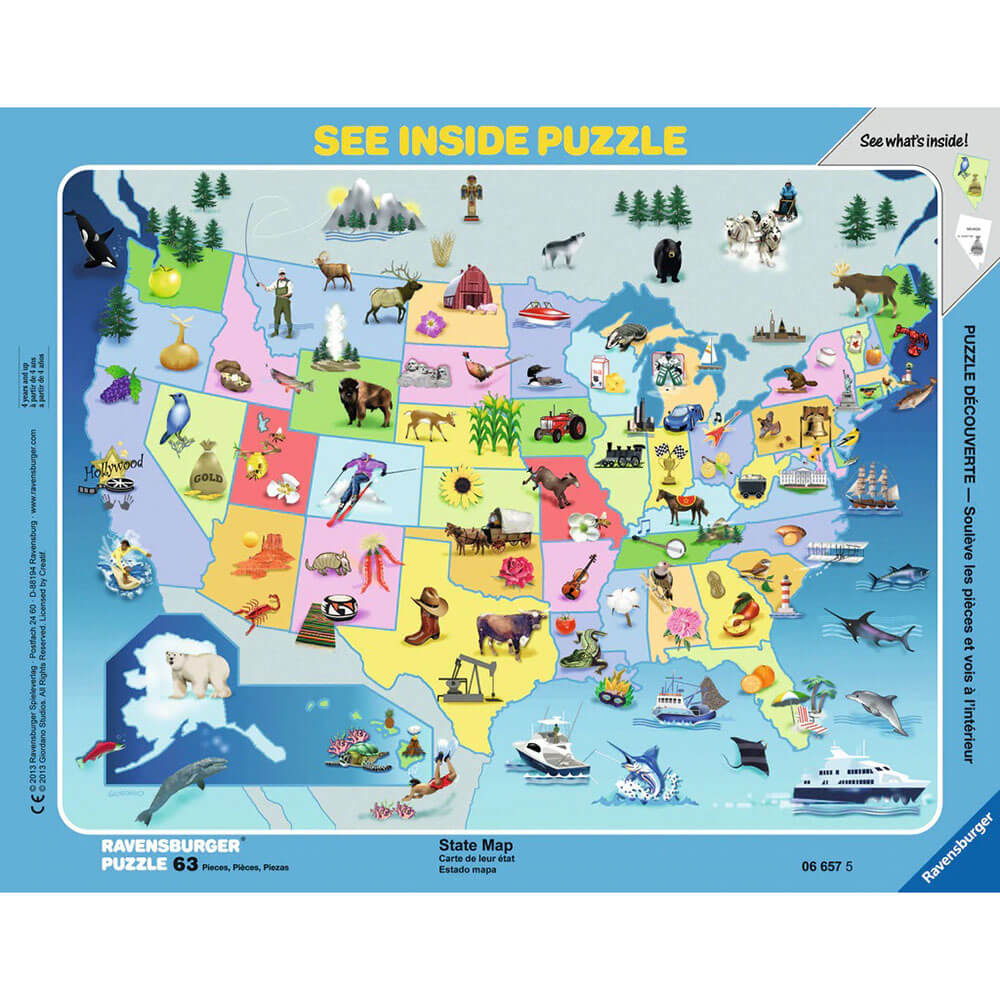 Ravensburger See-Inside Frame Puzzles - State Map (63 pc Puzzle)