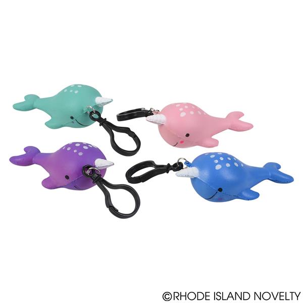 Rhode Island Novelty 4" Squish Narwhal Backpack  Clip