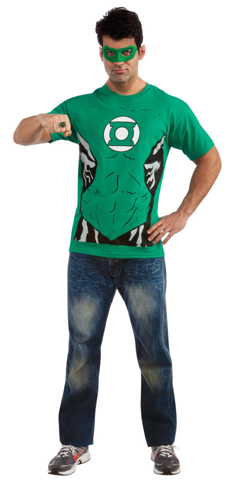 DC Comics Men's Green Lantern T-Shirt With Eye Mask And Ring (Medium)