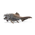 Schleich Dunkleosteus dinosaur-era fish figure in gray and brown textured plastic, with armored jaws, an open mouth, raised dorsal fin and long tail, shown in side view against a white background.