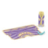 Purple and gold Schleich Sofia's Beauties horse accessories include a patterned blanket, matching upright piece and turquoise heart band, arranged together on a white background.