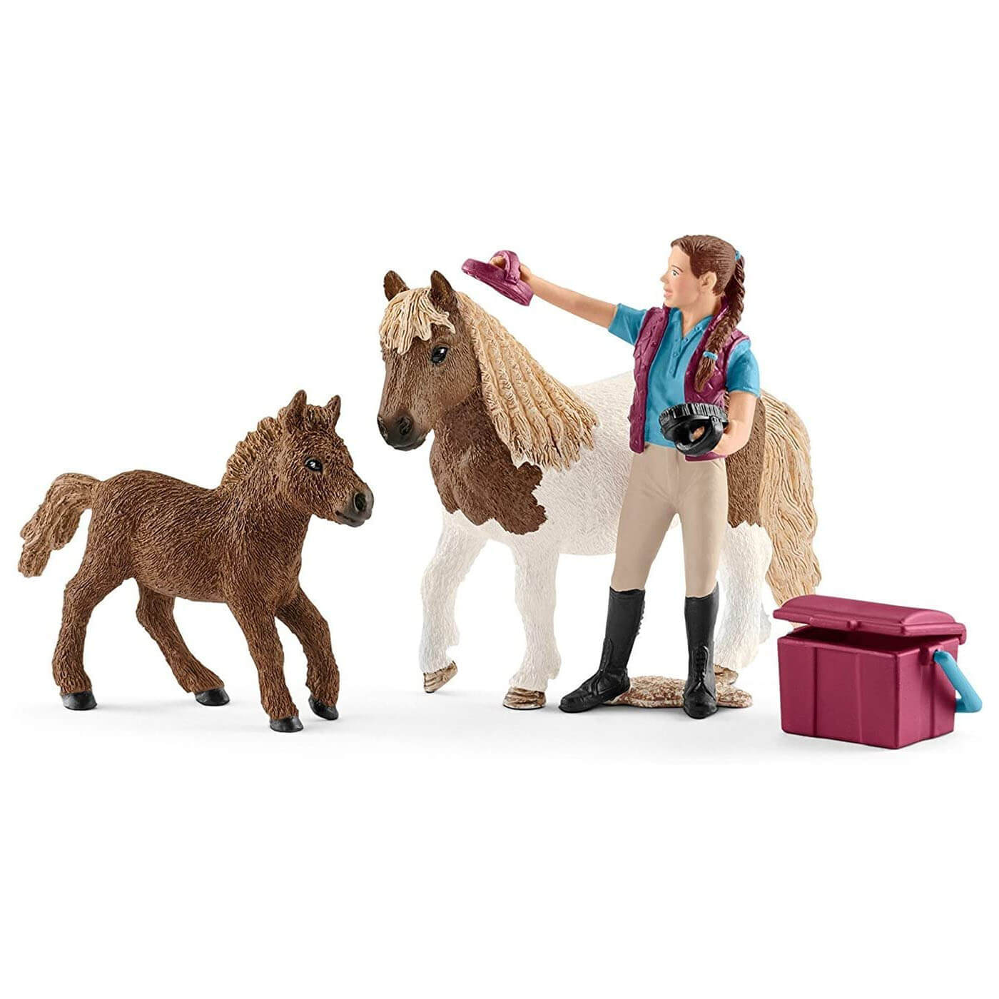 Schleich Horse Club Stablehand With Shetland Ponies Toy Figure