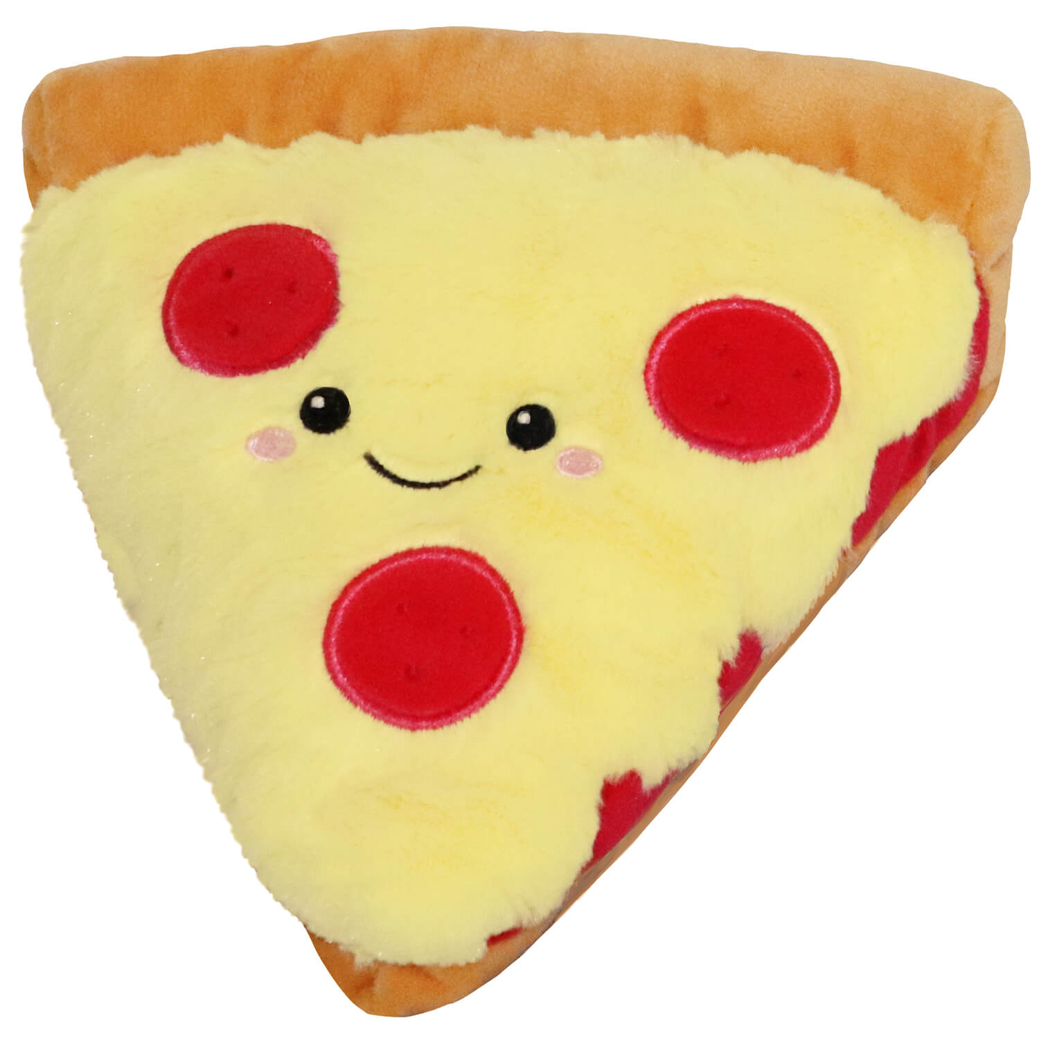 Snugglemi Snackers Pizza Plush from Squishables. Yellow cheese, red pepperoni and a smiley face.