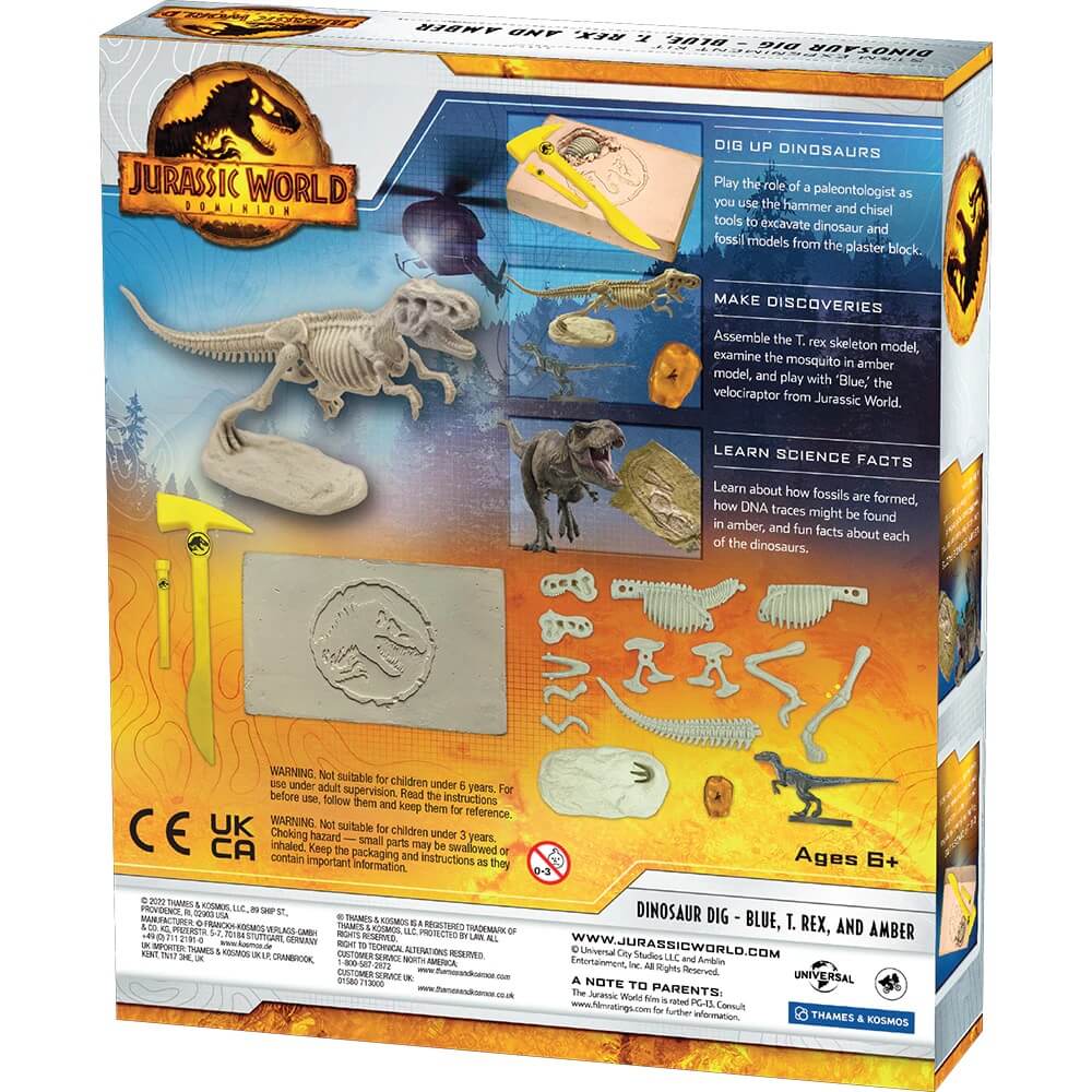 Thames & Kosmos Jurassic World Dominion Dinosaur Dig Blue, T. Rex, and Amber Science Set