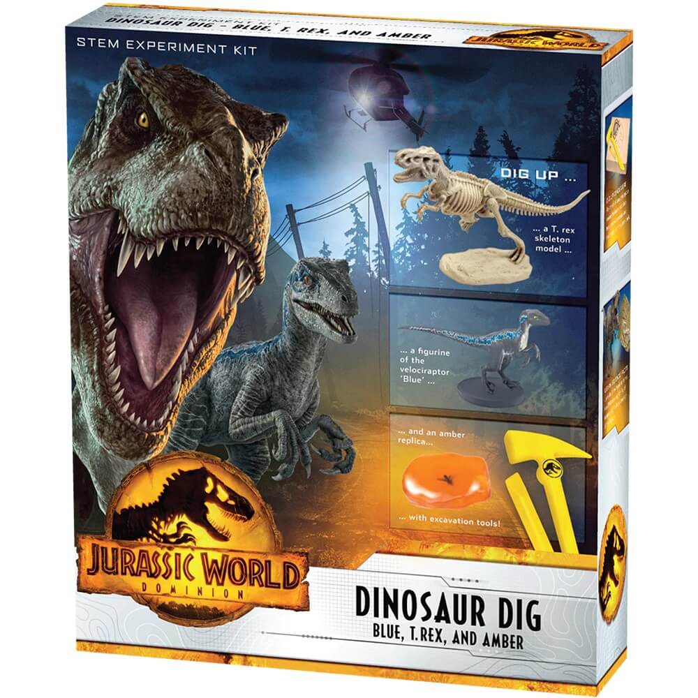 Thames & Kosmos Jurassic World Dominion Dinosaur Dig Blue, T. Rex, and Amber Science Set