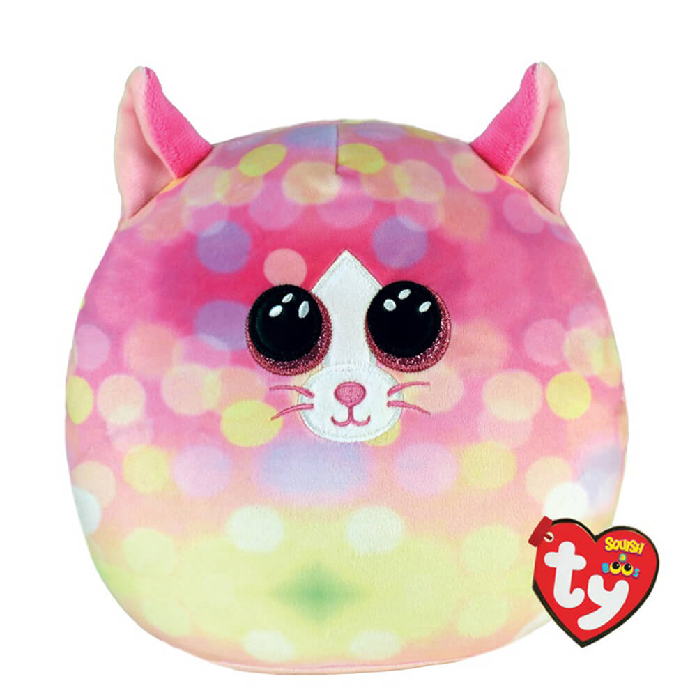 Ty Squishy Beanies Sonny the Pink Multicolored Cat 10" Squish Plush