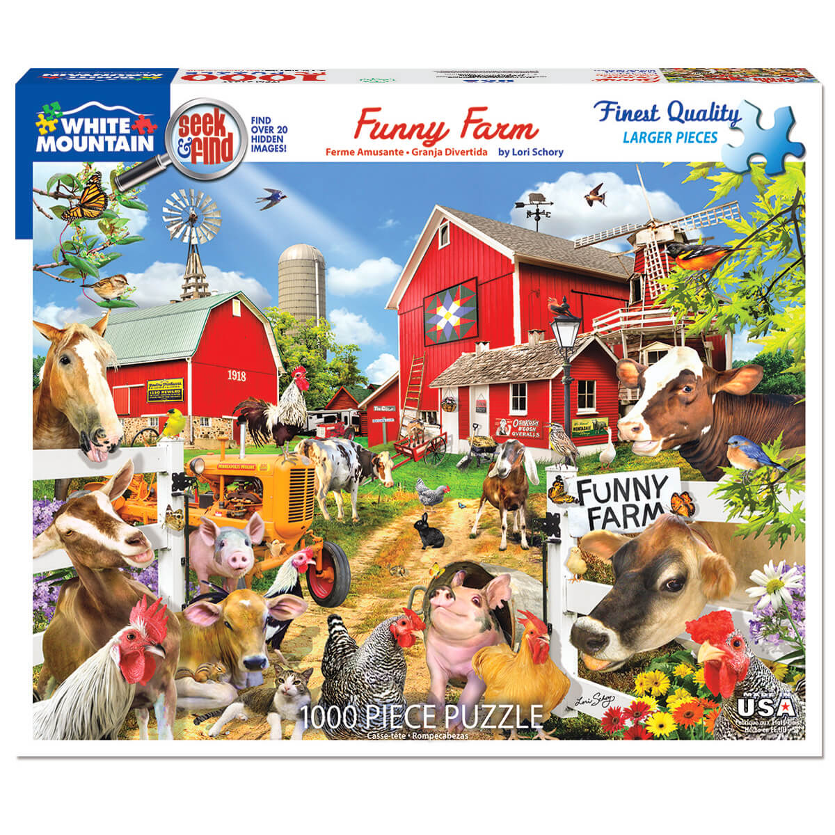 White Mountain Puzzles Funny Farm Seek & Find 1000 Piece Jigsaw Puzzle