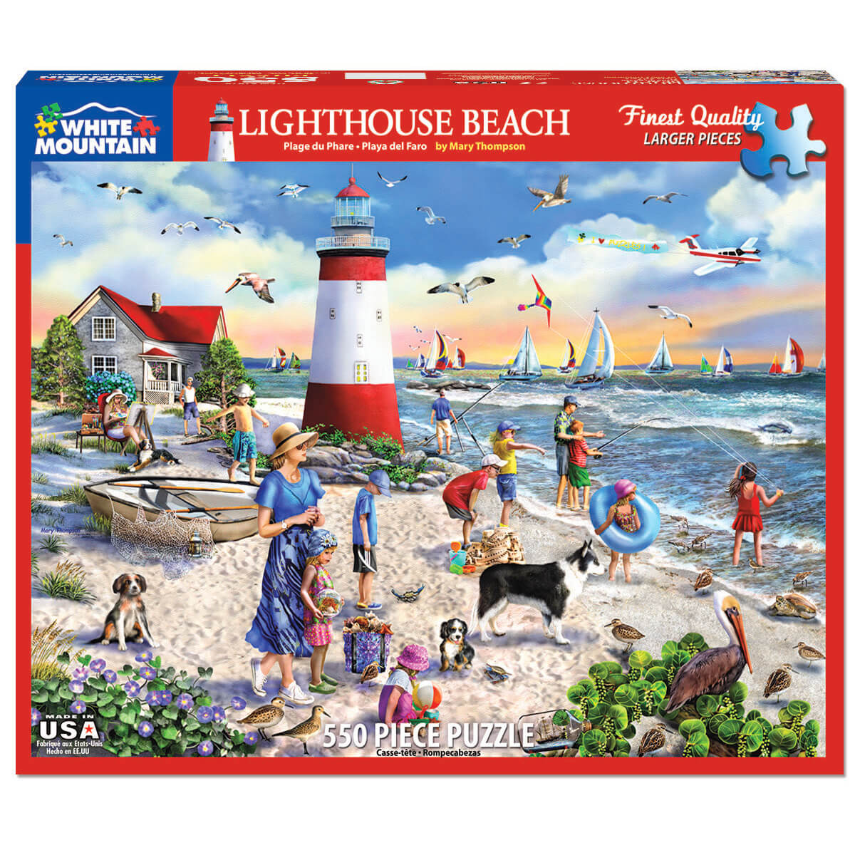 White Mountain Puzzles Lighthouse Beach 550 Piece Jigsaw Puzzle