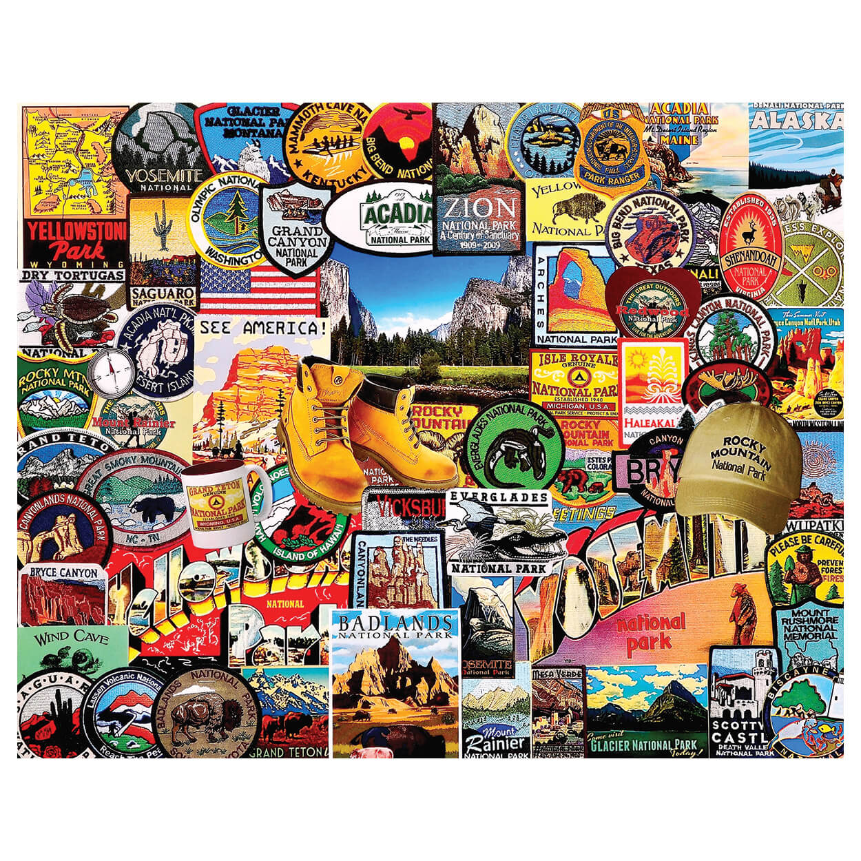 White Mountain Puzzles National Park Badges 1000 Piece Jigsaw Puzzle