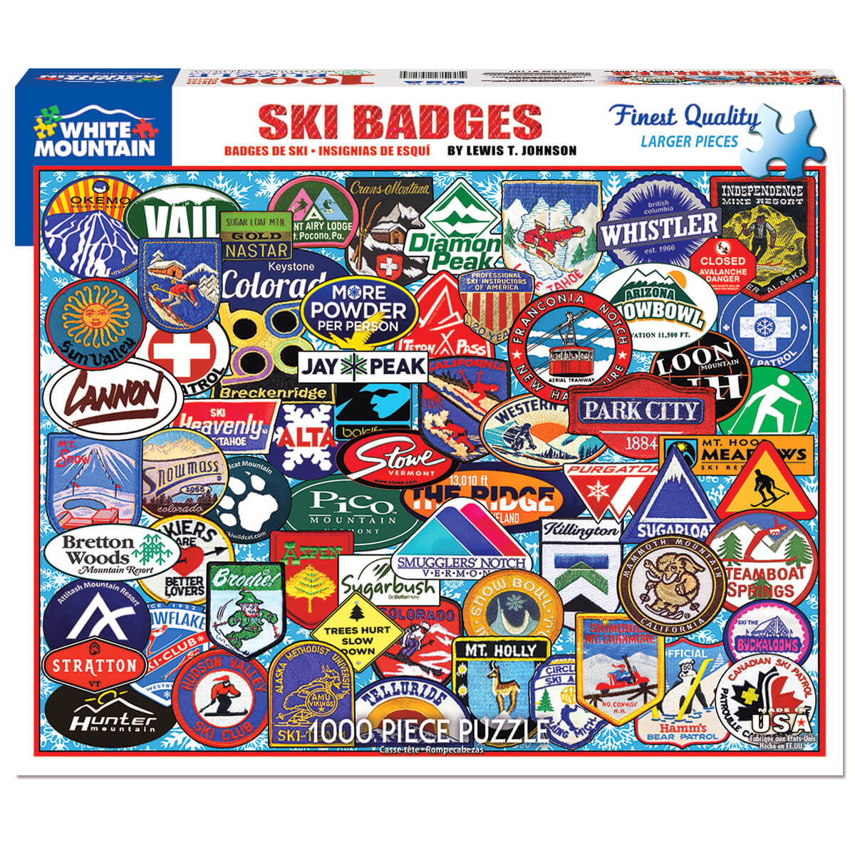 White Mountain Puzzles Ski Badges 1000 Piece Jigsaw Puzzle