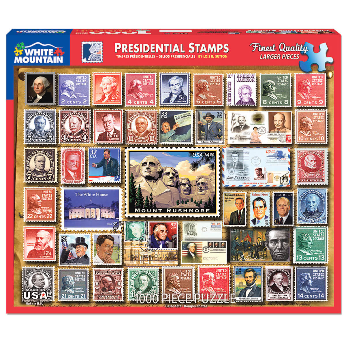 White Mountain Puzzles Presidential Stamps 1000 Piece Jigsaw Puzzle